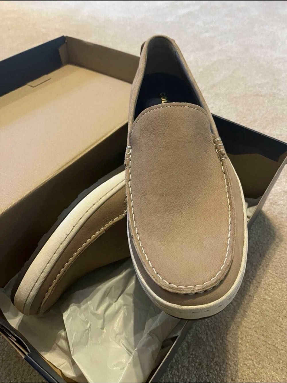 Cole Haan Men's Slip-On Loafers in Taupe and White